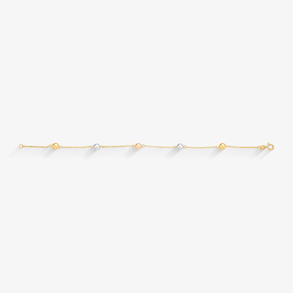 Pulseira Elo Português Bola 5mm Tricolor em Ouro Amarelo 18K, 19cm