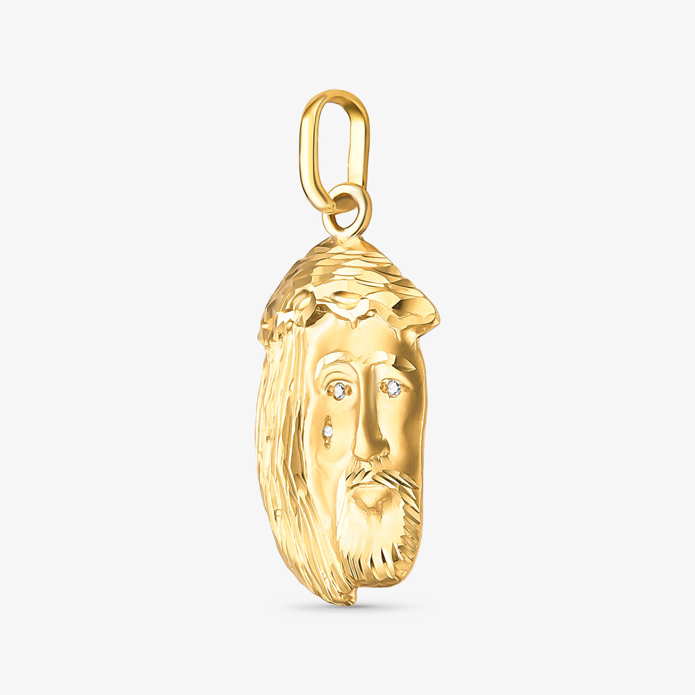 Pingente Face de Cristo com Pedras Grande em Ouro Amarelo 18K