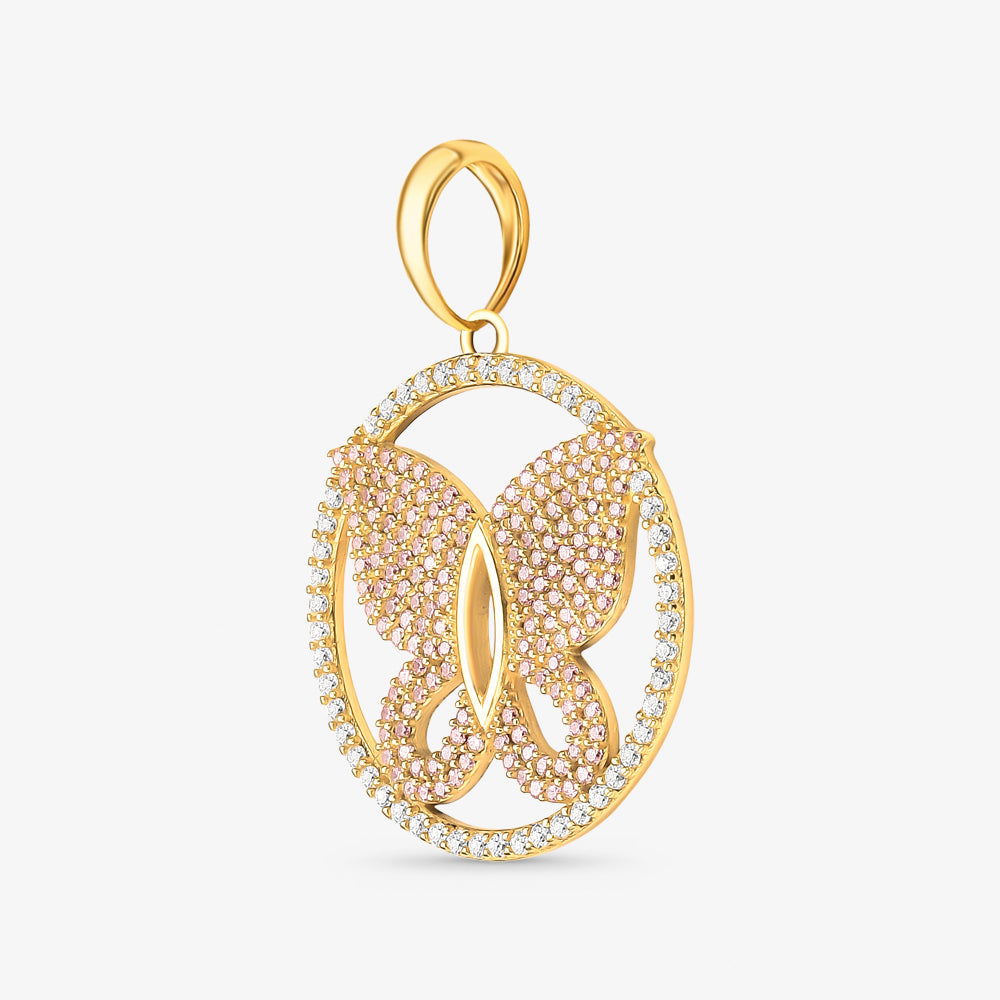 Pingente Borboleta com Pedras M em Ouro Amarelo 18K
