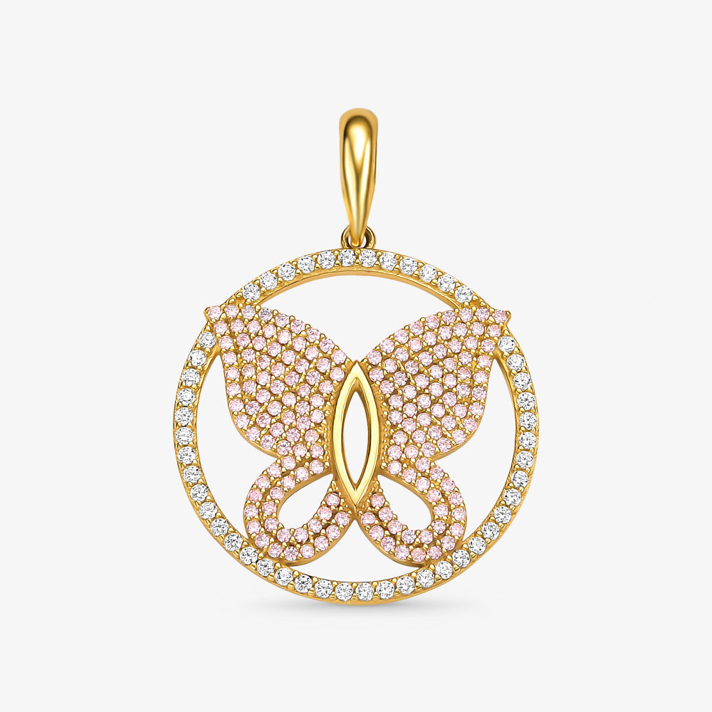 Pingente Borboleta com Pedras M em Ouro Amarelo 18K