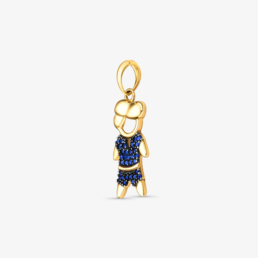 Pingente Menino Topete com Pedra Azul em Ouro Amarelo 18K