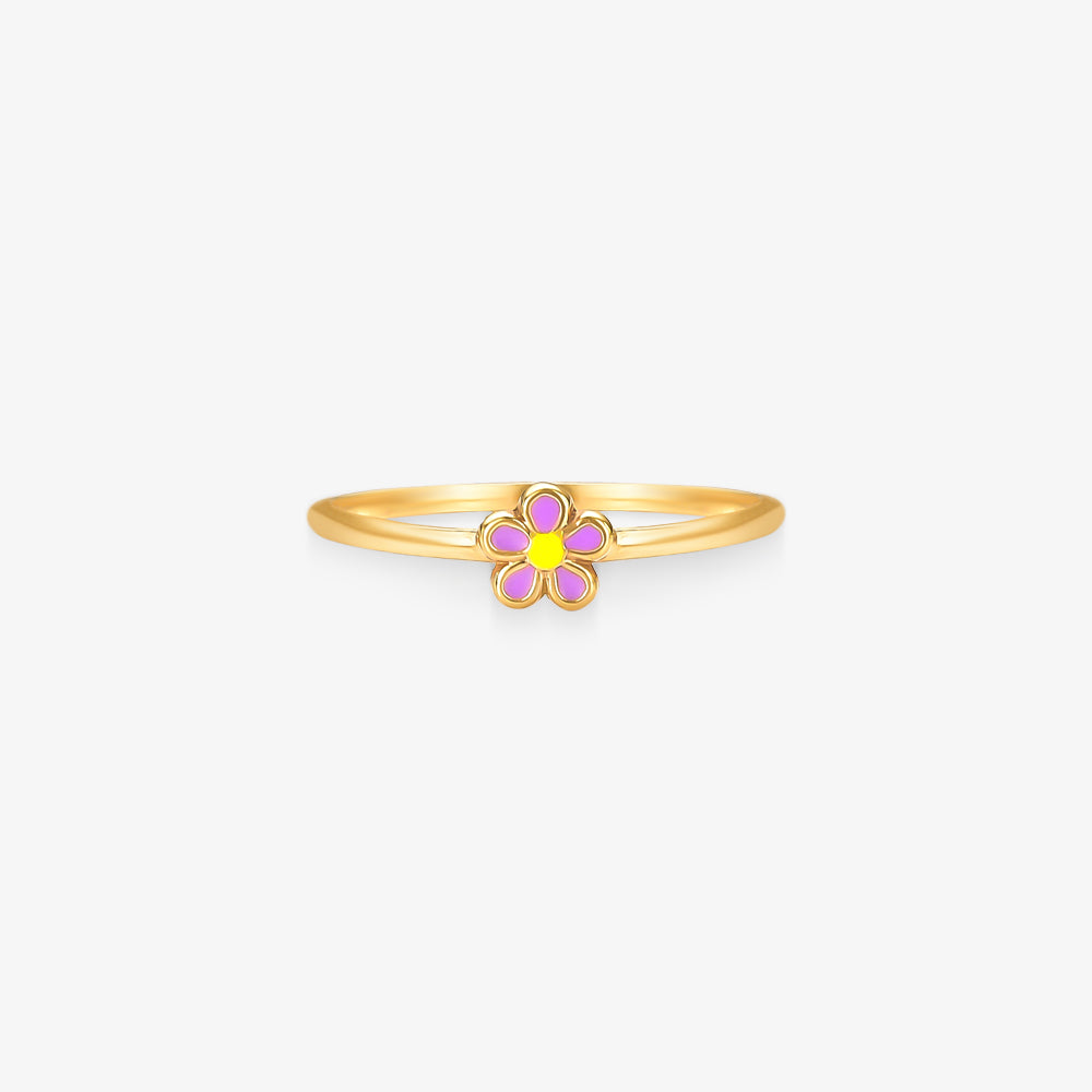 Anel Flor Roxa Esmaltada em Ouro Amarelo 18K