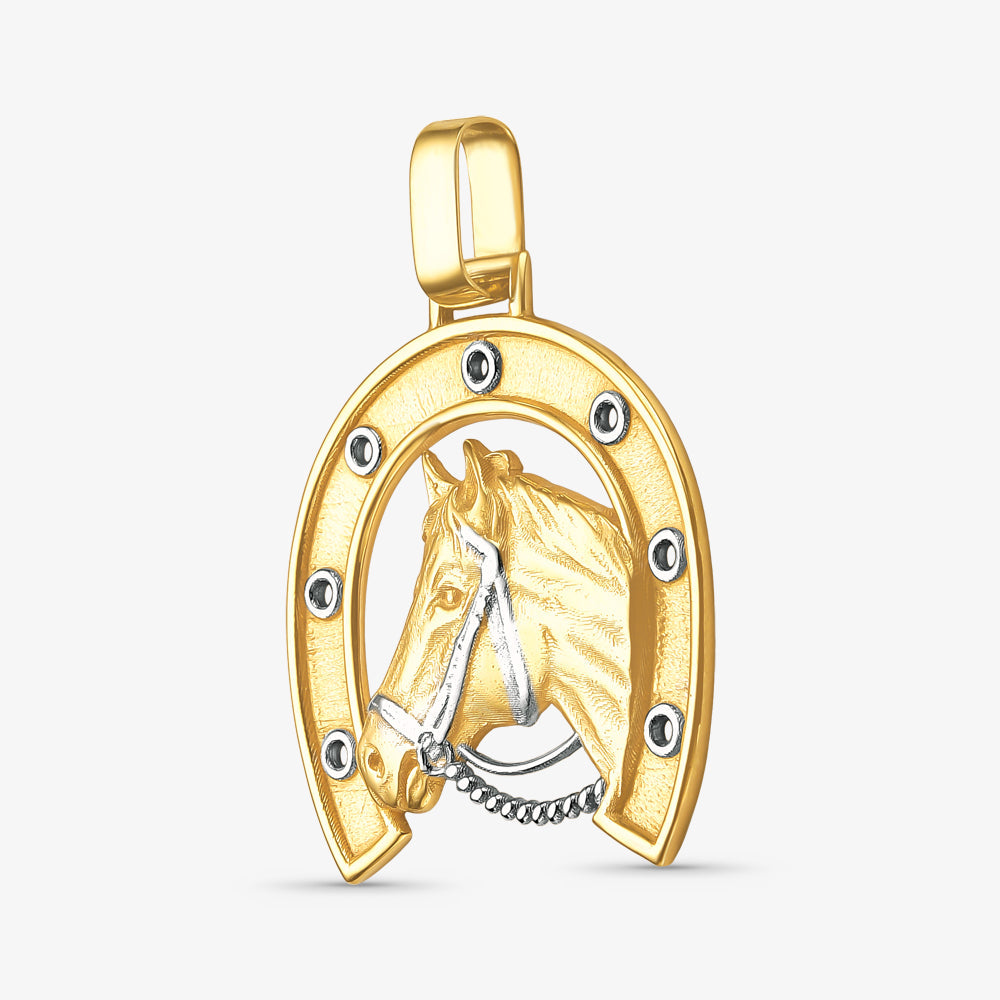 Pingente Cavalo com Ferradura Bicolor em Ouro 18K