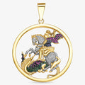 Pingente São Jorge com Diamantes, Rubis e Esmeraldas em Ouro Amarelo 18K