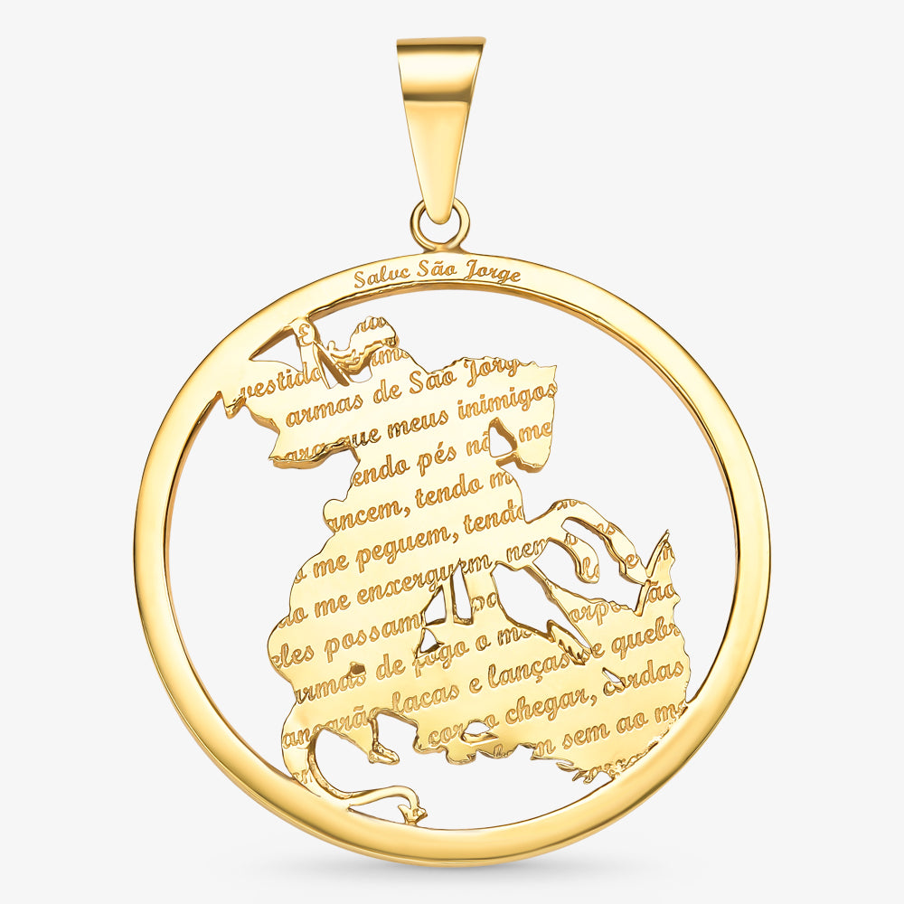 Pingente São Jorge com Diamantes, Rubis e Esmeraldas em Ouro Amarelo 18K