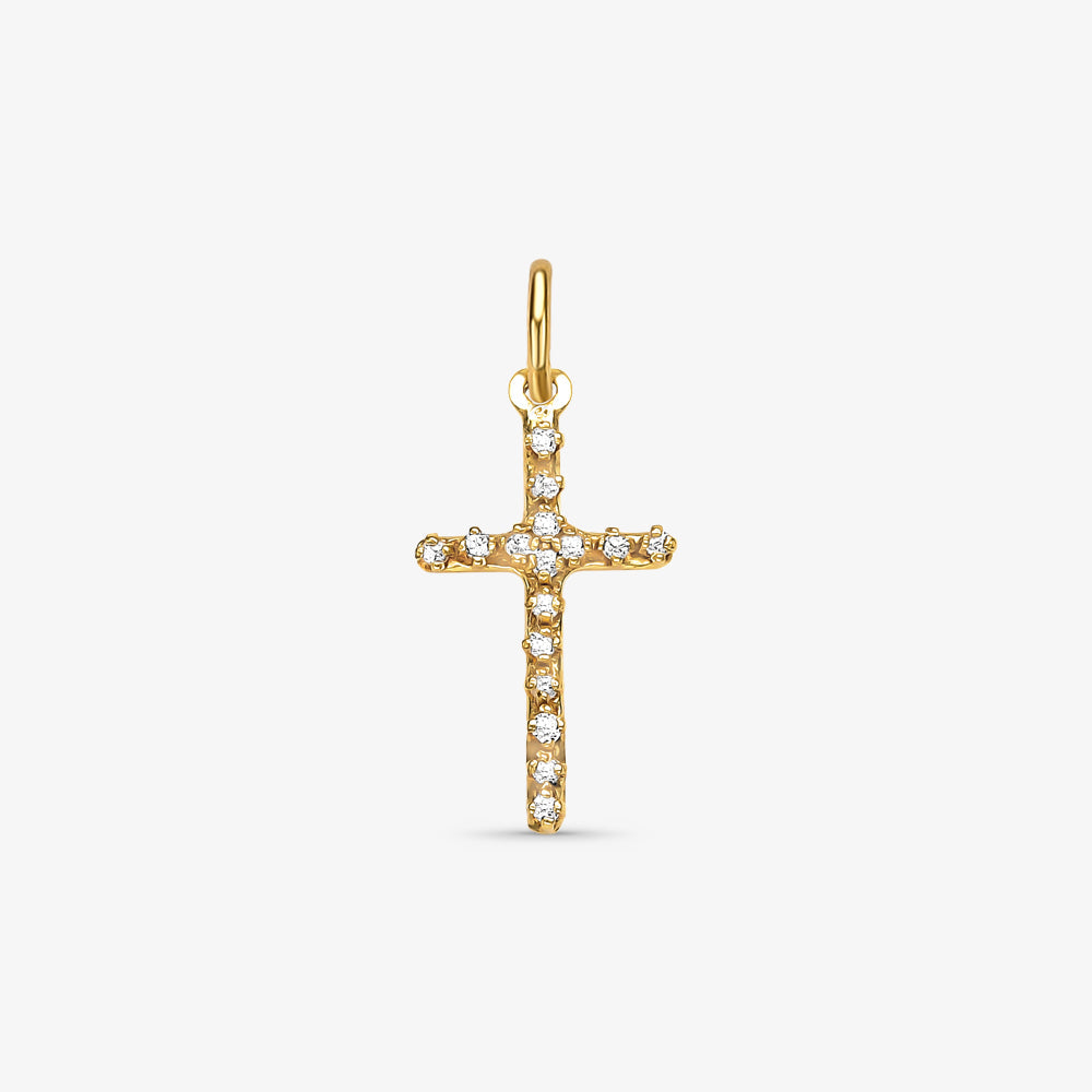 Pingente Cruz com Diamantes em Ouro Amarelo 18K