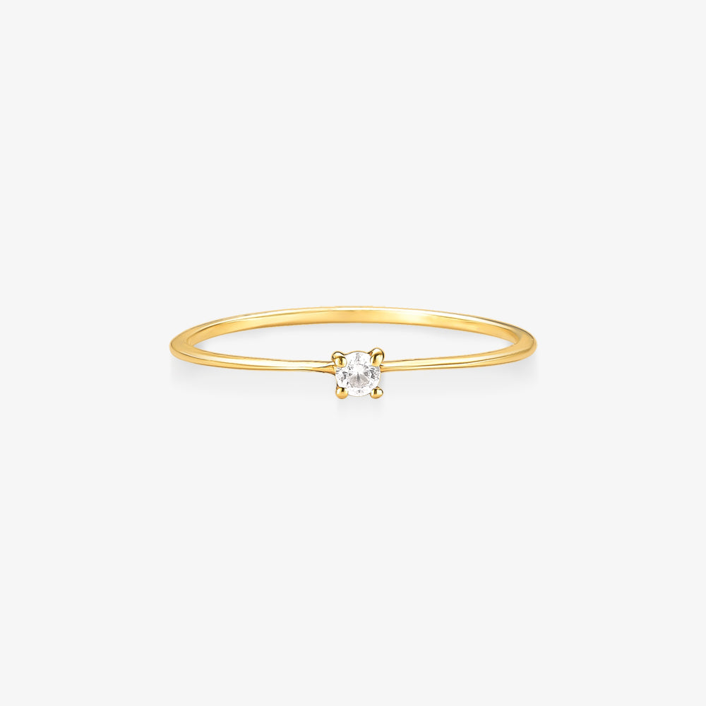 Anel Solitário Fino com Zircônia em Ouro Amarelo 18K
