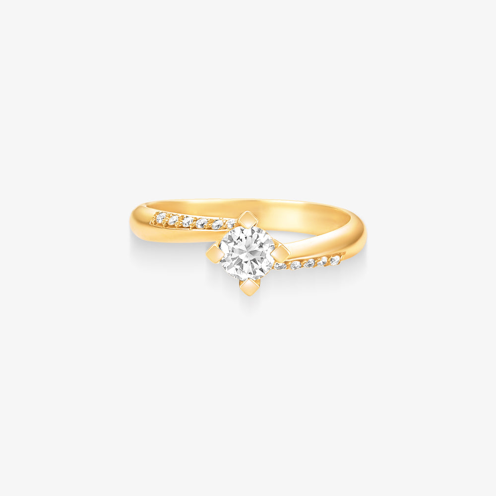 Anel Solitário Violeta com Diamante em Ouro Amarelo 18K