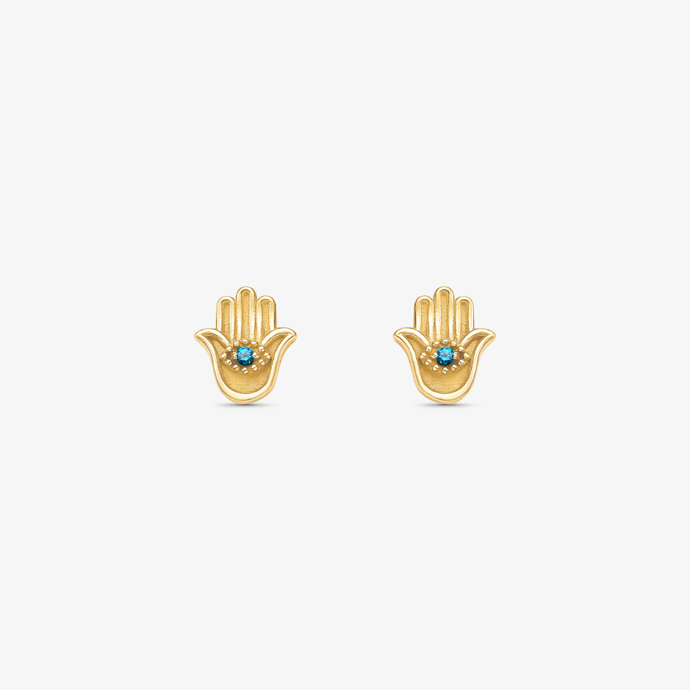 Brinco Mão de Fátima com Pedras em Ouro Amarelo 18K
