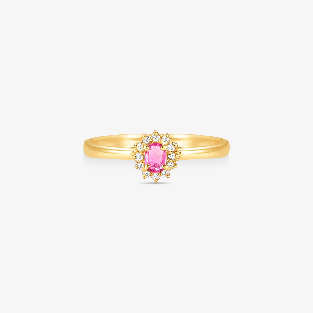 Anel Rubelita Natural e Diamantes em Ouro Amarelo 18K