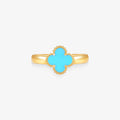 Anel Trevo Azul Claro em Ouro Amarelo 18K