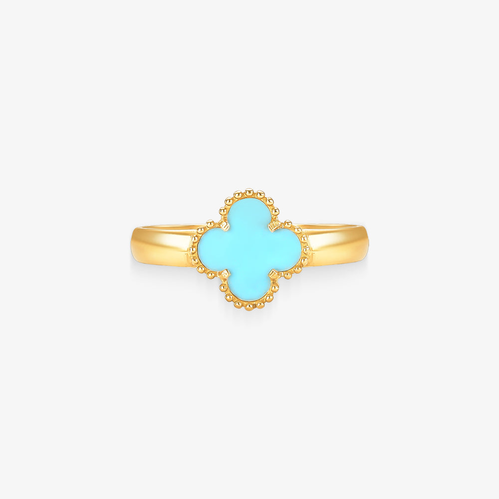 Anel Trevo Azul Bebê em Ouro Amarelo 18K