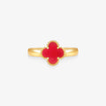 Anel Trevo Vermelha em Ouro Amarelo 18K