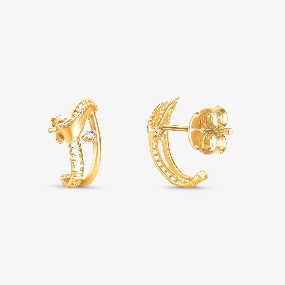 Brinco Trabalhado em J com Pedra em Ouro Amarelo 18K