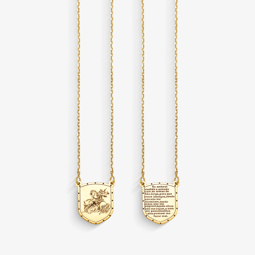 Escapulário São Jorge Escudo P com 65cm em Ouro Amarelo 18K