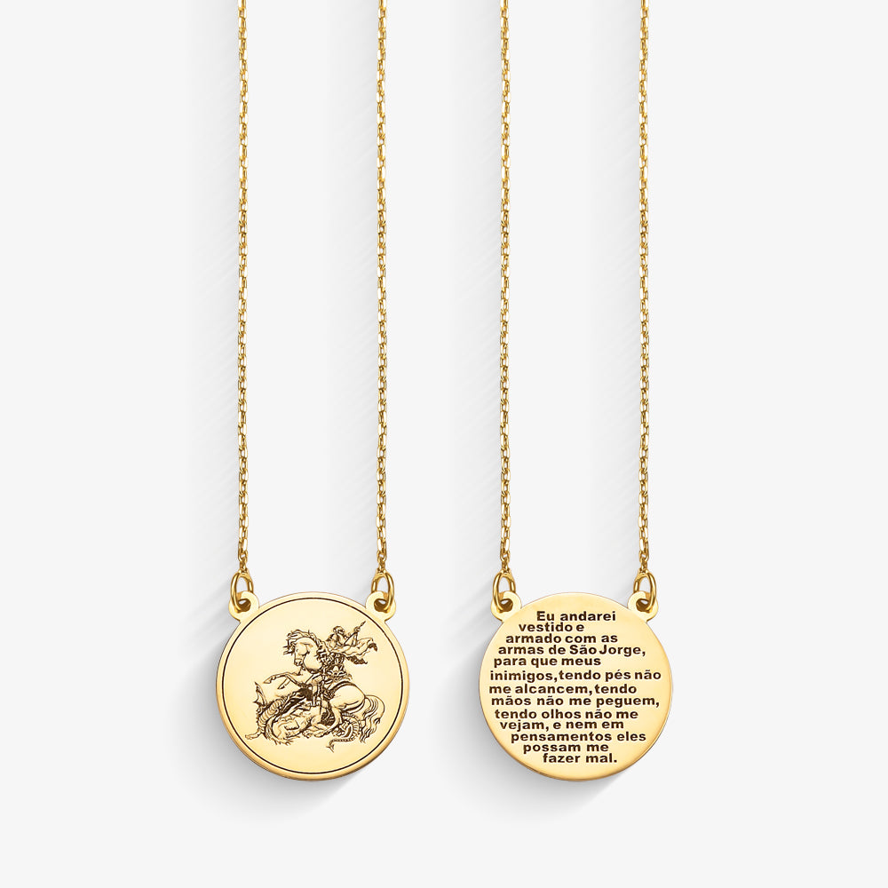 Escapulário São Jorge Círculo M com 65cm em Ouro Amarelo 18K