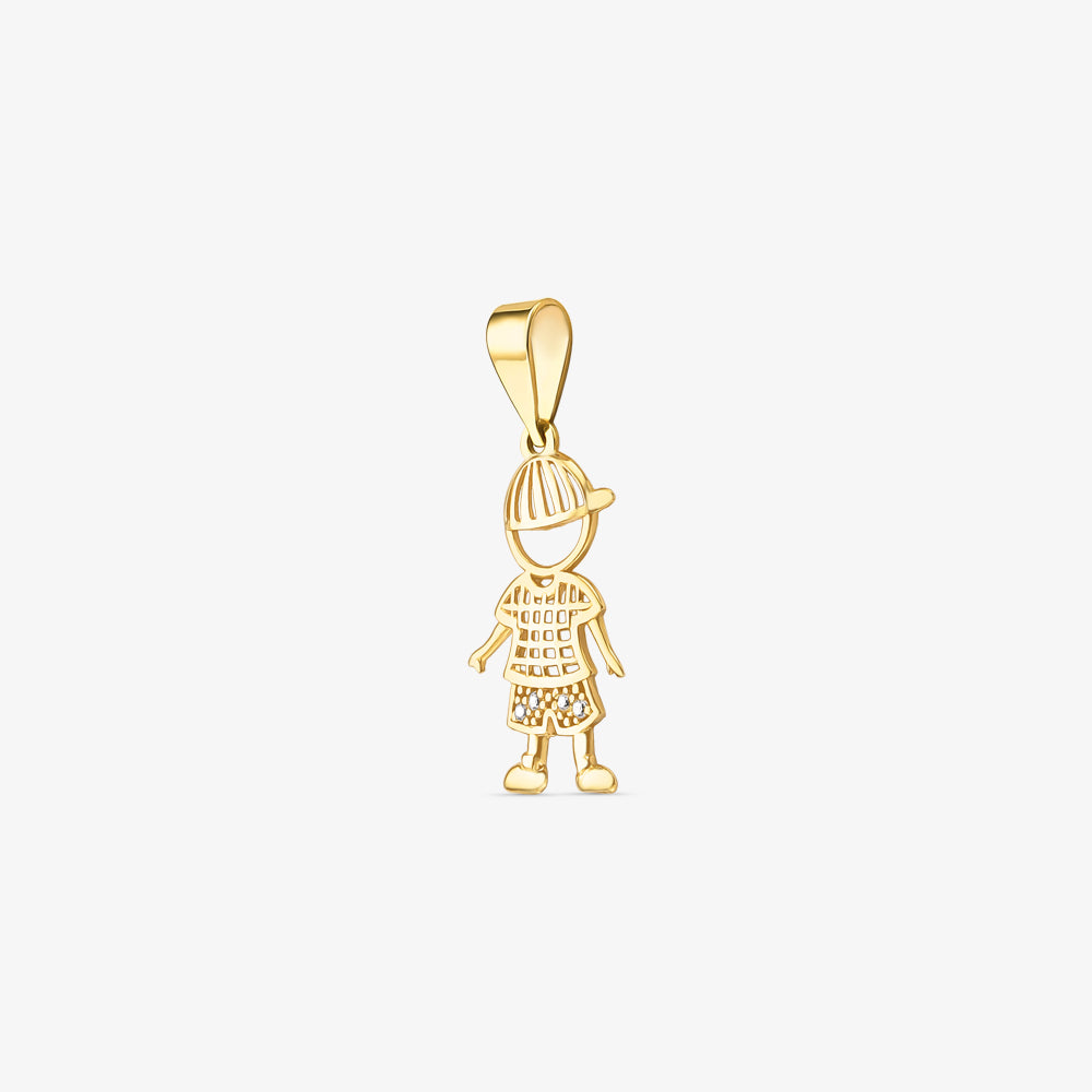 Pingente Menino Vazado com Pedras em Ouro Amarelo 18K