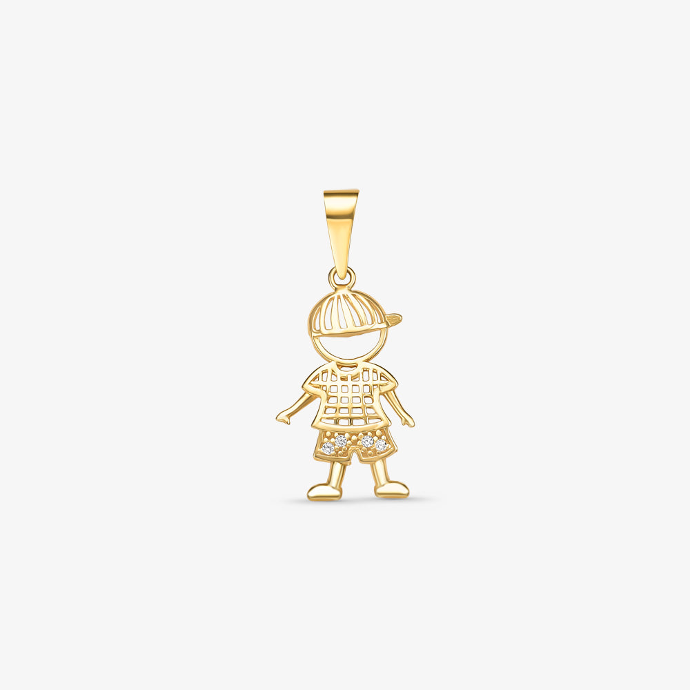 Pingente Menino Vazado com Pedras em Ouro Amarelo 18K