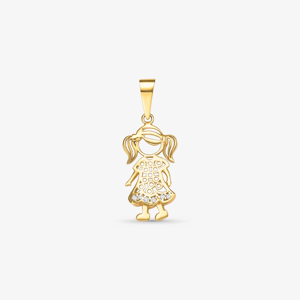 Pingente Menina Vazado com Pedras em Ouro Amarelo 18K