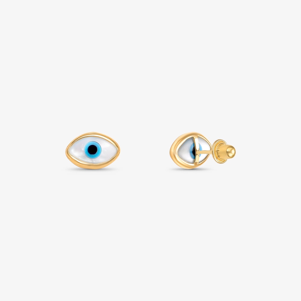 Brinco Olho Grego Chapa Navete em Ouro Amarelo 18K