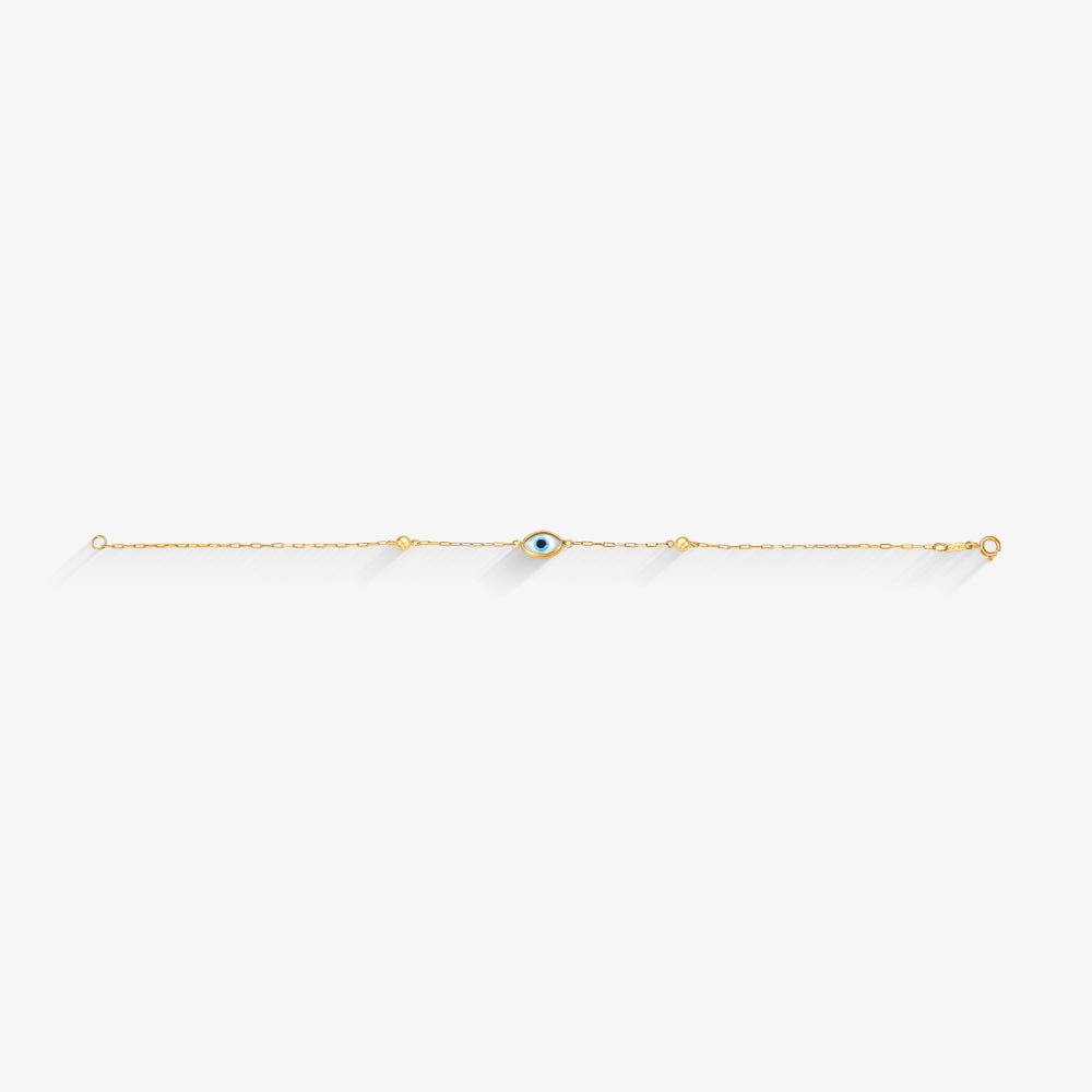 Pulseira Bola com Navete Olho Grego em Ouro Amarelo 18K, 3mm
