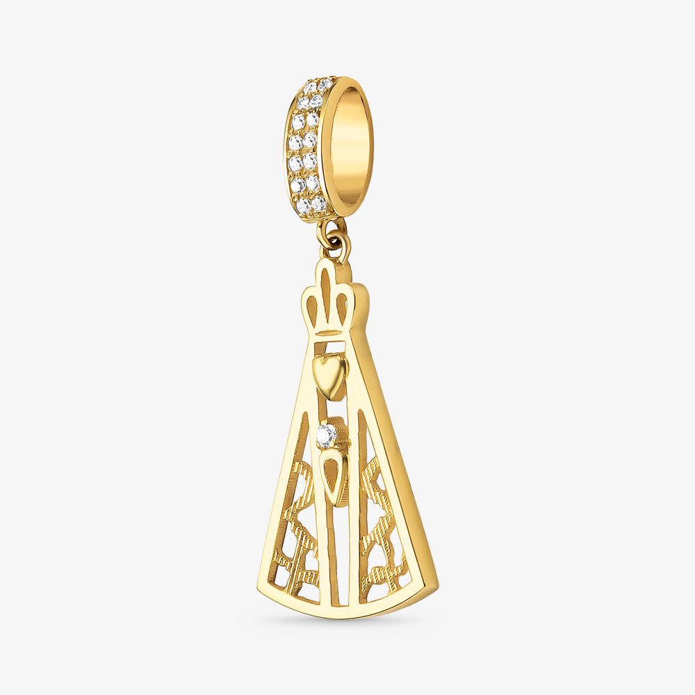 Pingente N.Sra Aparecida Vazada com Pedras em Ouro Amarelo 18K