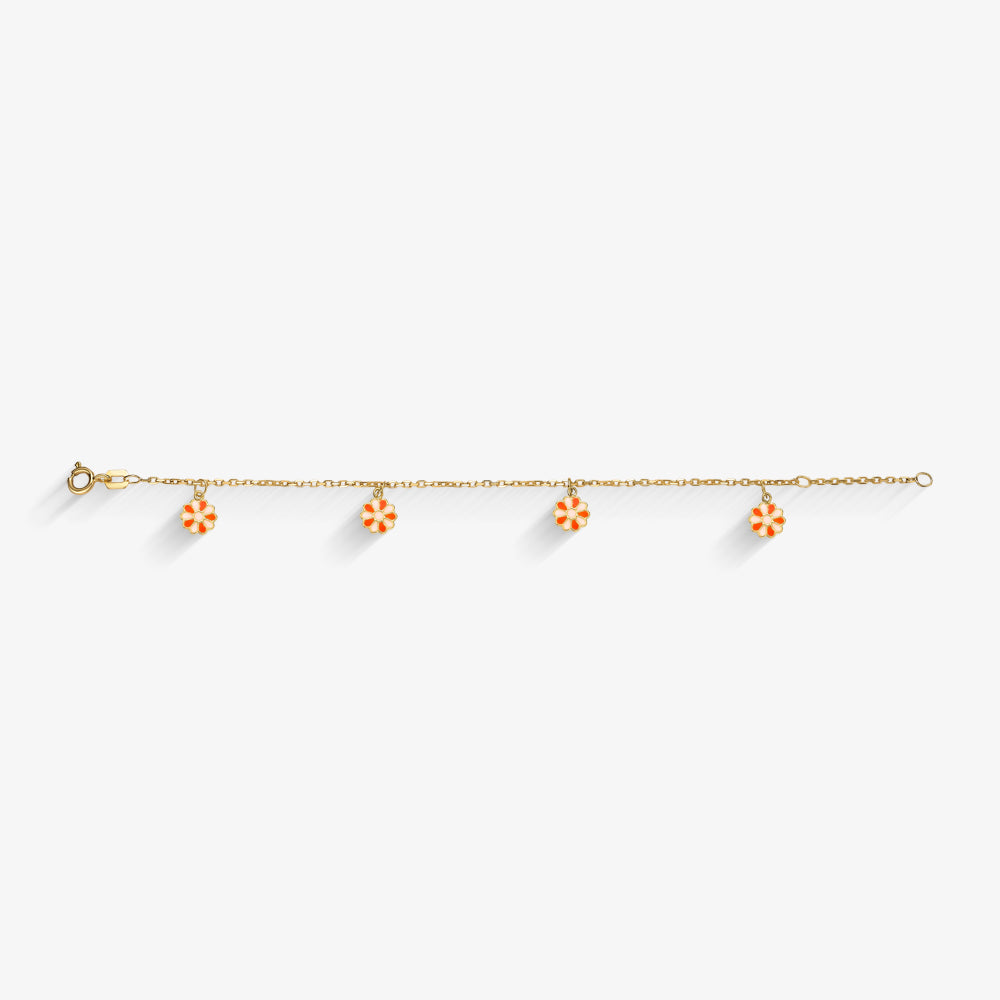 Pulseira Infantil 4 Margaridas em Ouro Amarelo 18K