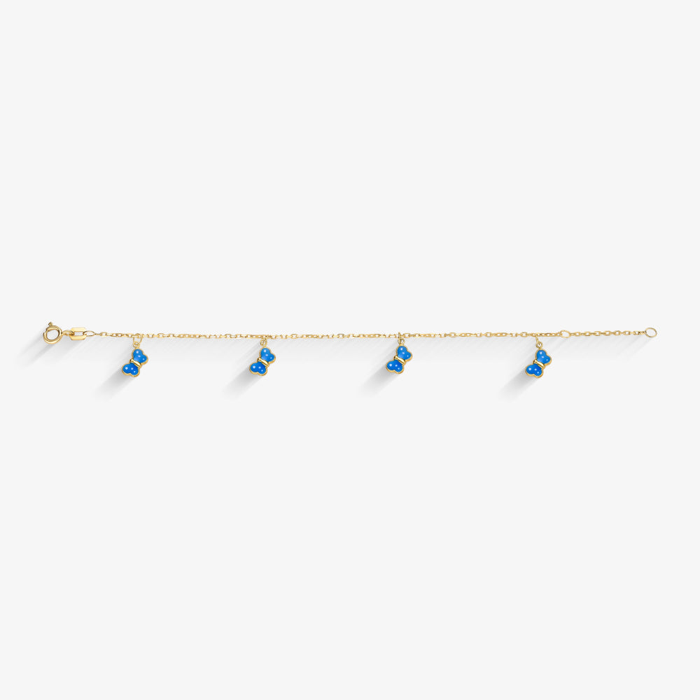 Pulseira Infantil 4 Borboletas em Ouro Amarelo 18K