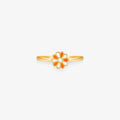Anel Infantil Flor Branca e Laranja em Ouro Amarelo 18K