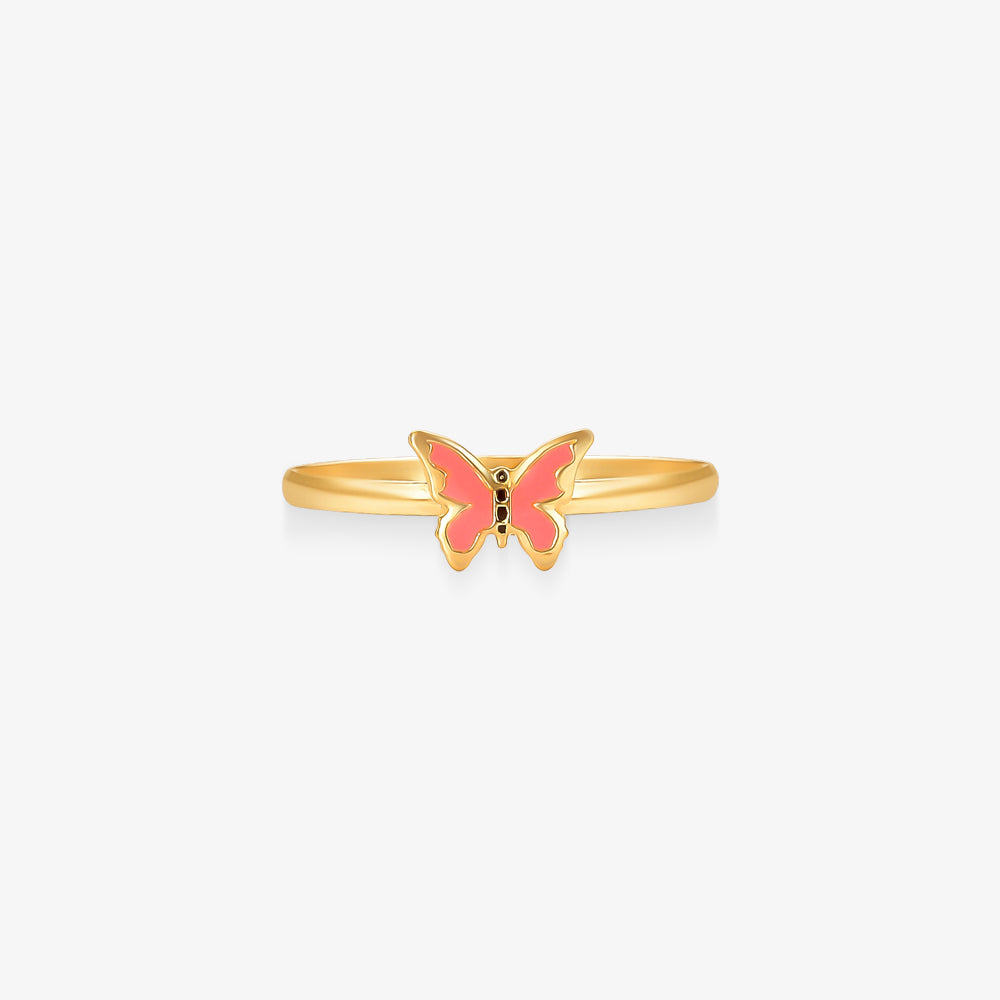 Anel Infantil Borboleta Rosa em Ouro Amarelo 18K