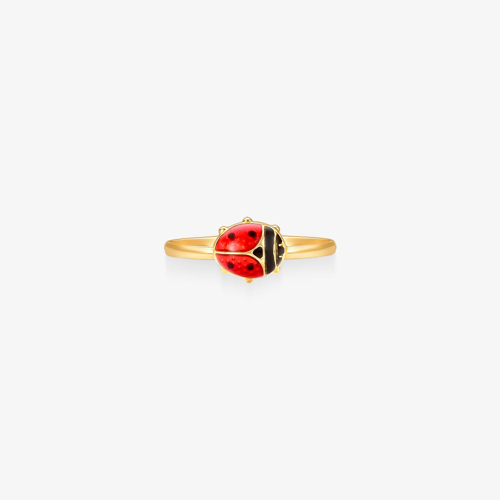 Anel Infantil Joaninha Esmaltada em Ouro Amarelo 18K