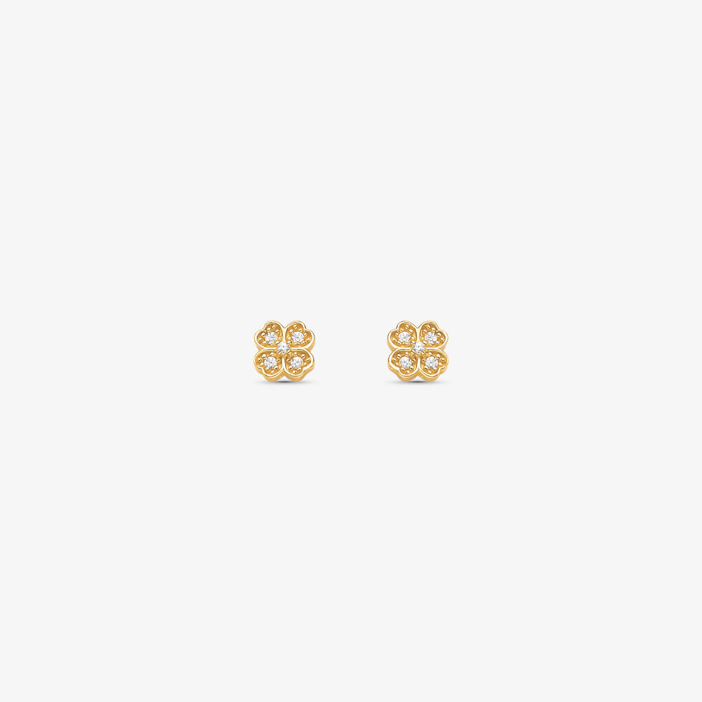 Brinco Baby Flor com Pedras em Ouro Amarelo 18K