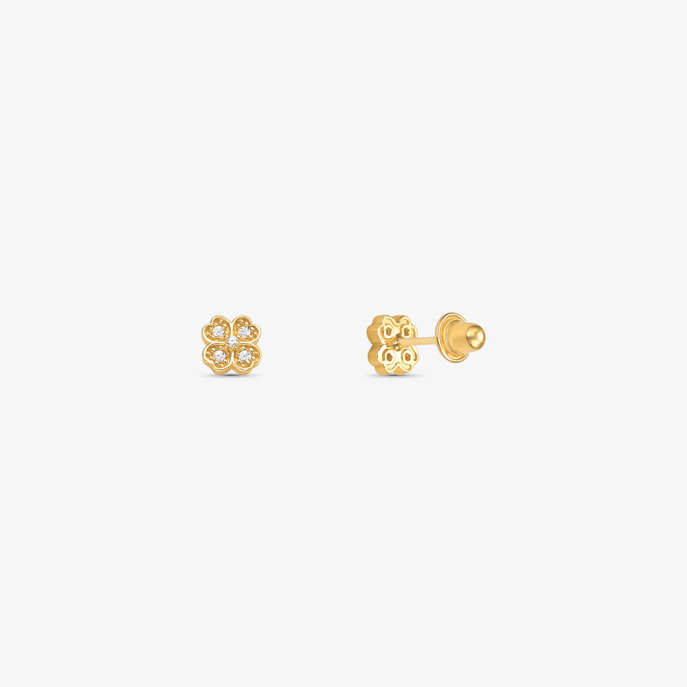 Brinco Baby Flor com Pedras em Ouro Amarelo 18K
