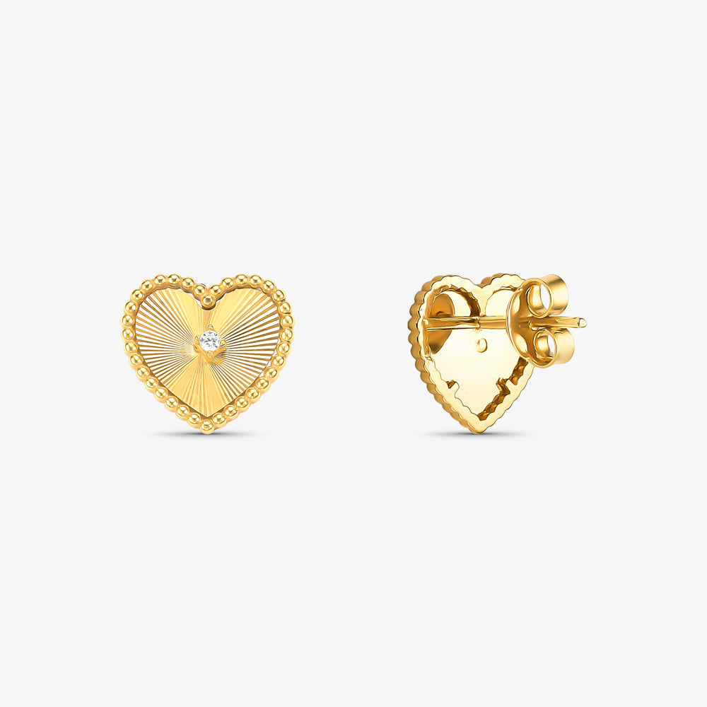 Brinco Coração Trabalhado com Pedras em Ouro Amarelo 18K