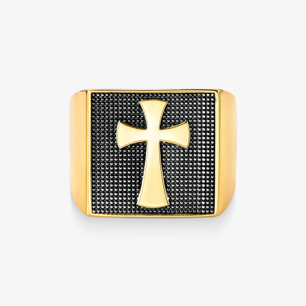 Anel Cruz Trabalhado em Ouro Amarelo 18K