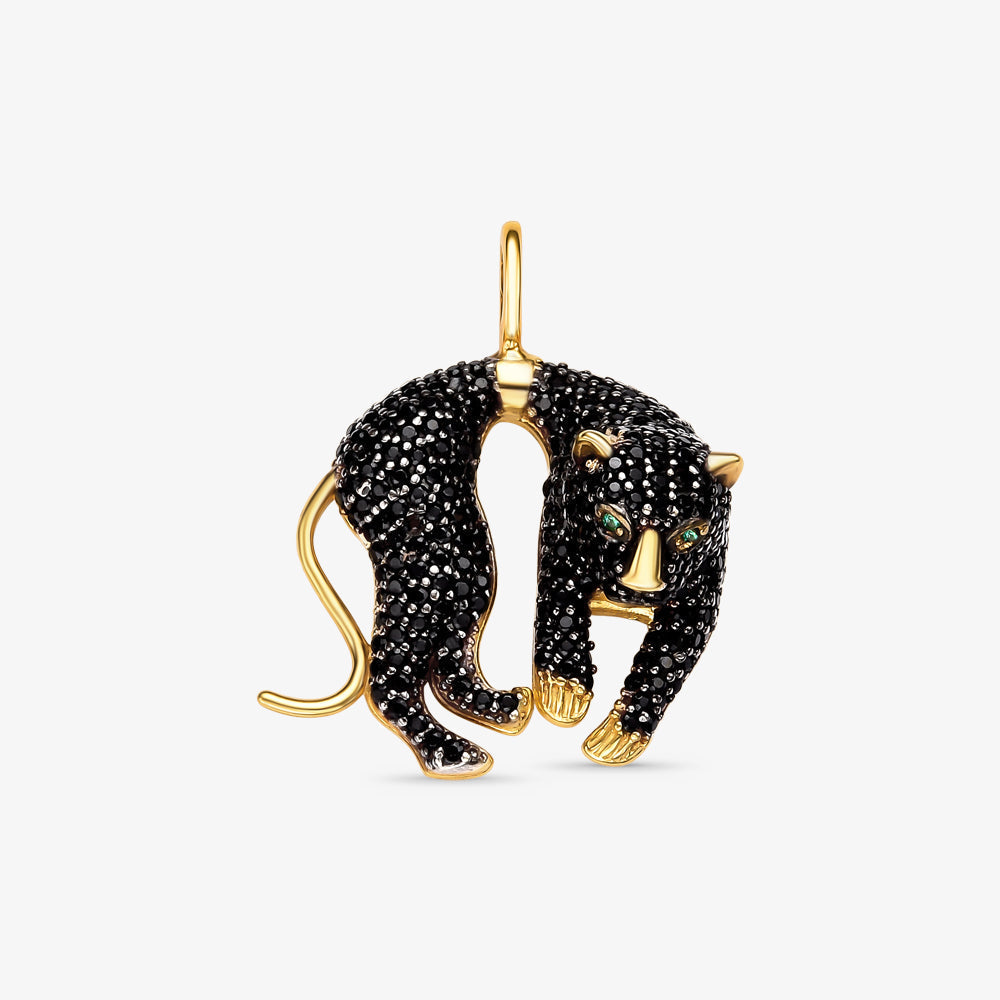Pingente Pantera Negra com Pedras em Ouro Amarelo 18K