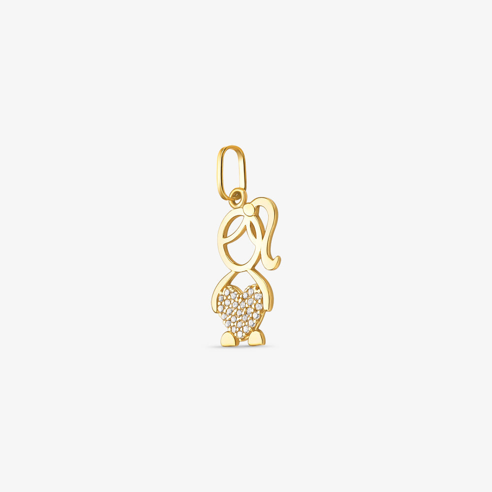 Pingente Menina Coração com Pedra Incolor em Ouro Amarelo 18K