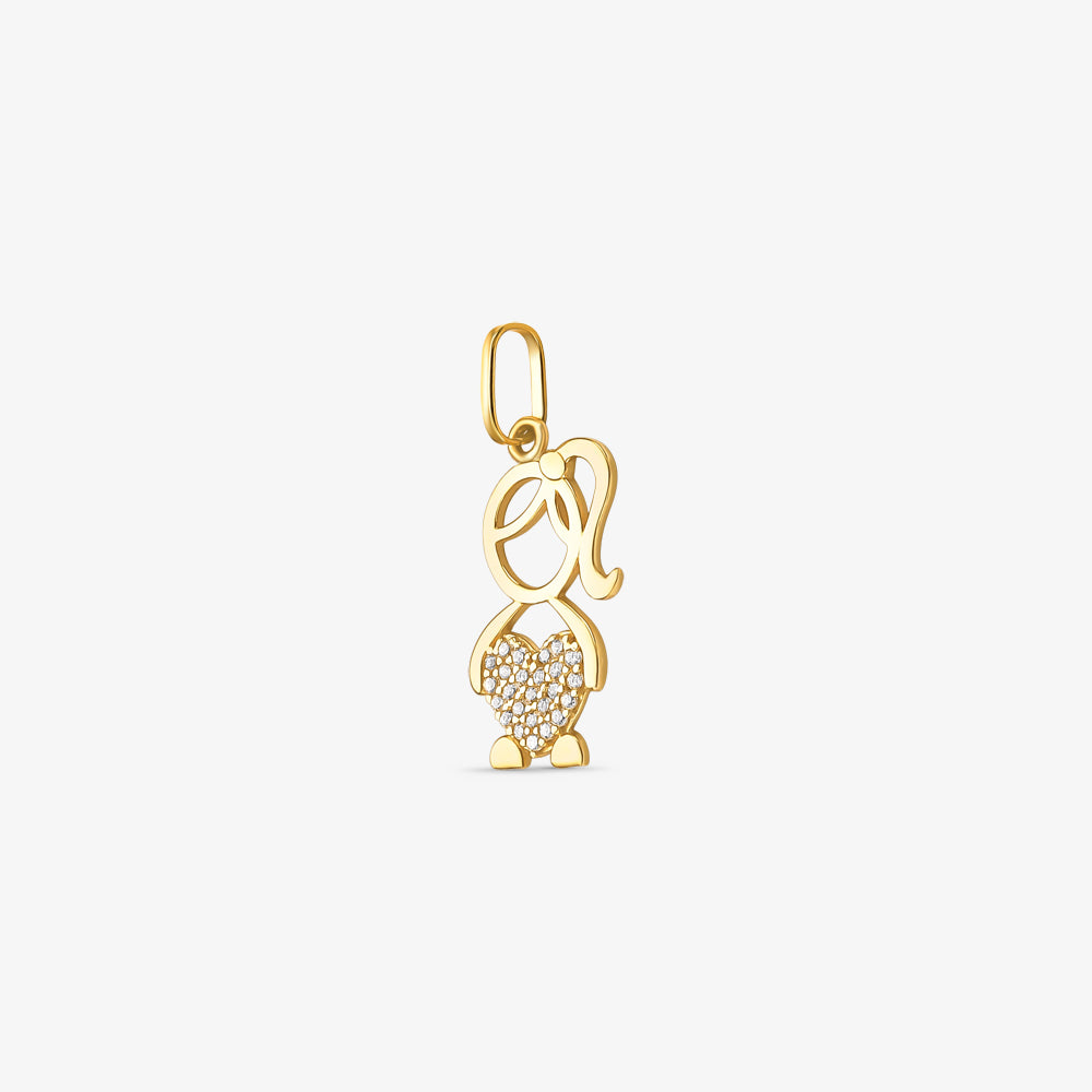 Pingente Menina Coração com Pedra Incolor em Ouro Amarelo 18K