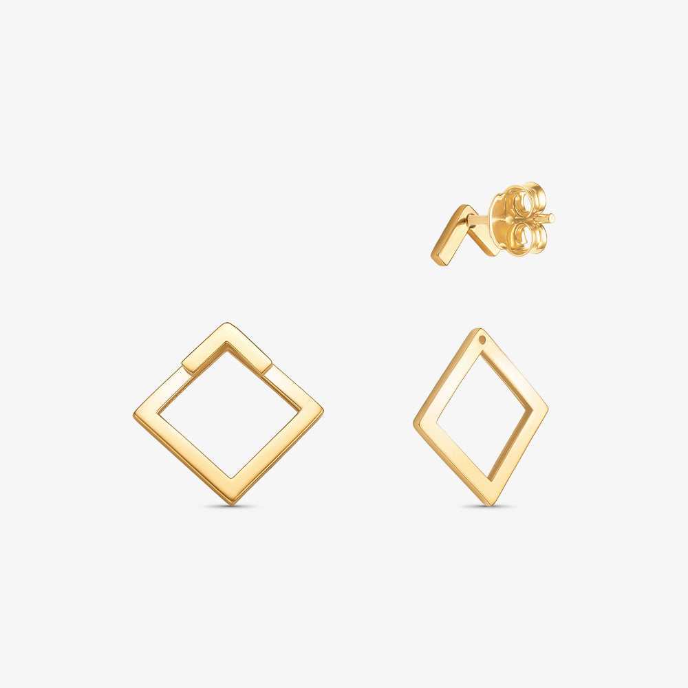 Brinco Losango Pendente em Ouro Amarelo 18K