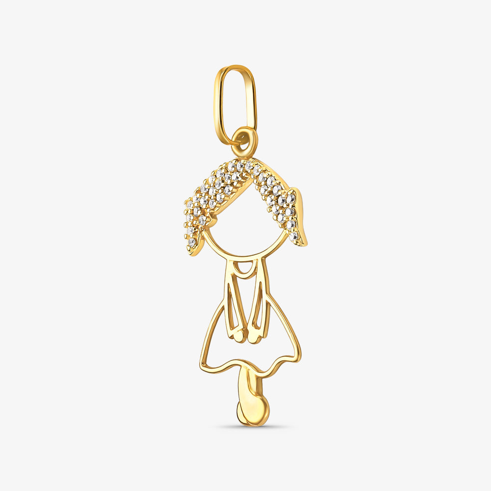 Pingente Menina Vazada com Pedra em Ouro Amarelo 18K
