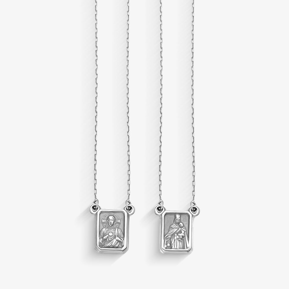 Escapulário Cartier Sagrado Coração P com 70cm Ouro Branco 18K