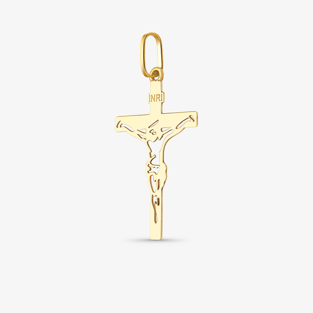 Pingente Cruz com Cristo Vazado INRI em Ouro Amarelo 18K