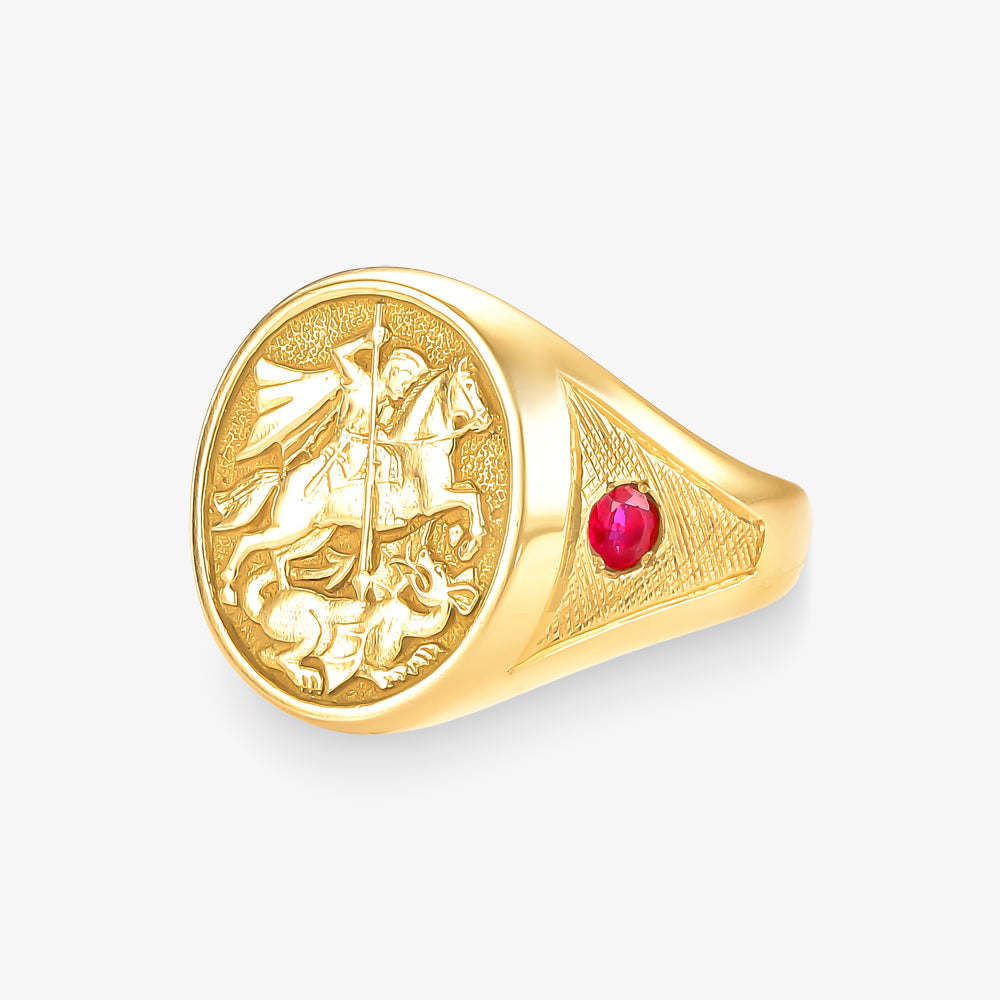 Anel São Jorge com Rubi Natural em Ouro Amarelo 18K