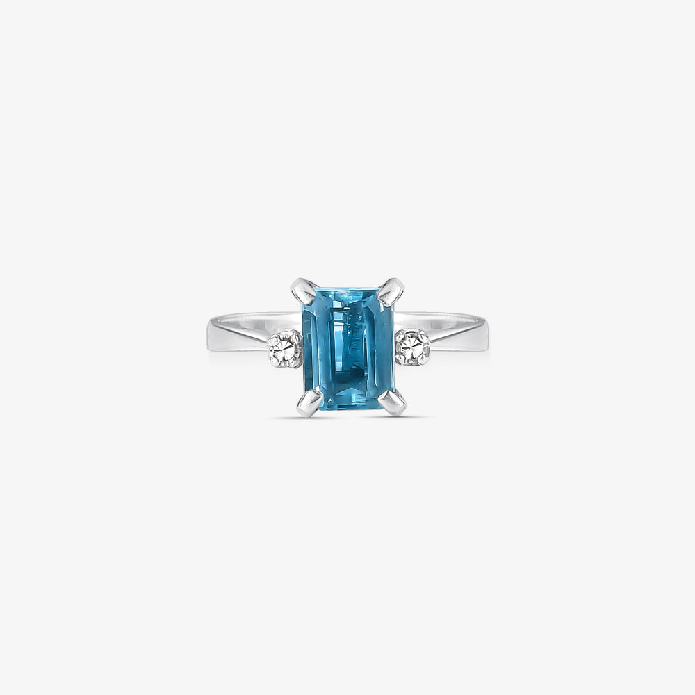 Anel Água Marinha Natural e Diamantes em Ouro Branco 18K