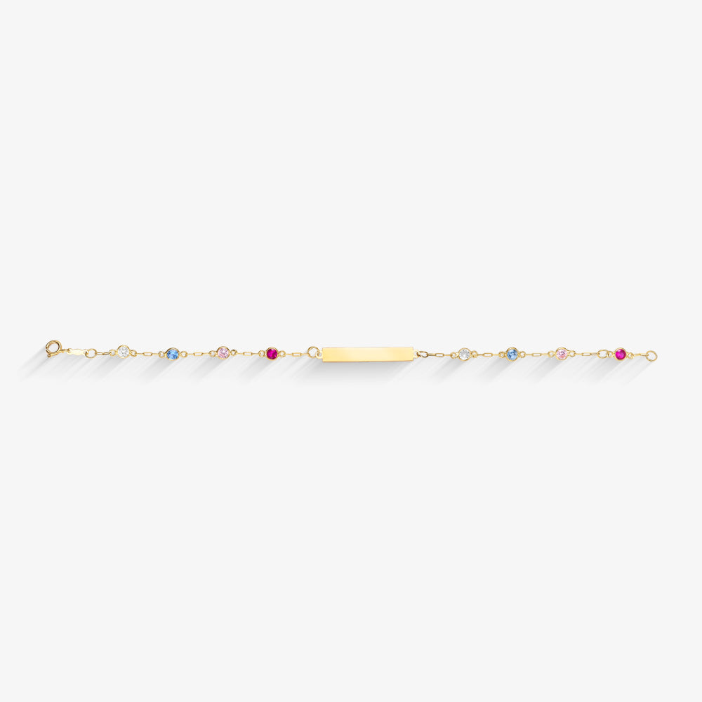 Pulseira Chapinha com Pedras em Ouro Amarelo 18K