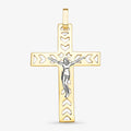 Pingente Cruz com Cristo Bicolor Trabalhada em Ouro Amarelo 18K