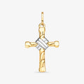 Pingente Cruz Bicolor Trabalhada em Ouro Amarelo 18K