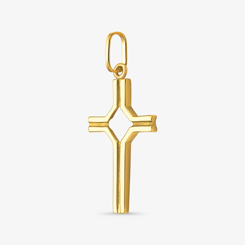 Pingente Cruz Trabalhada em Ouro Amarelo 18K