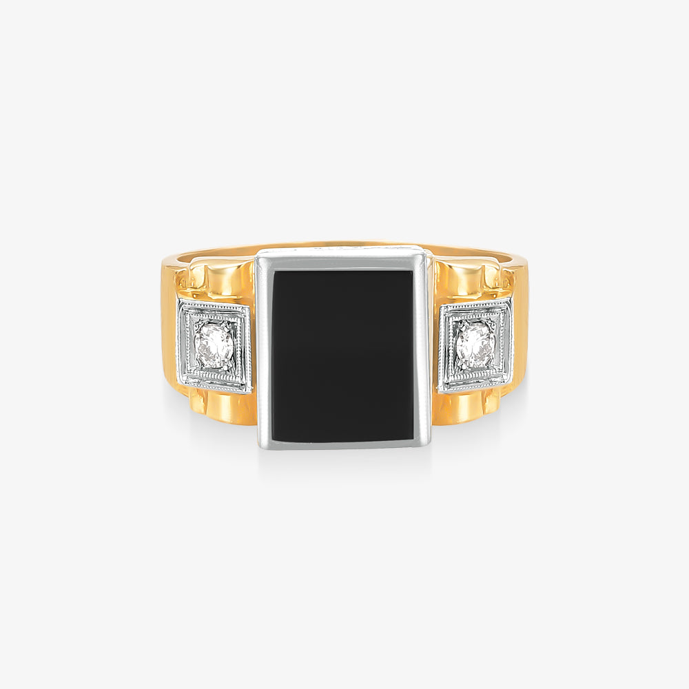 Anel Mestre com Diamantes e Ônix Natural em Ouro Amarelo 18K