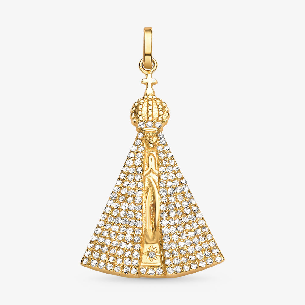 Pingente N.Sra Aparecida com Diamantes em Ouro Amarelo 18K